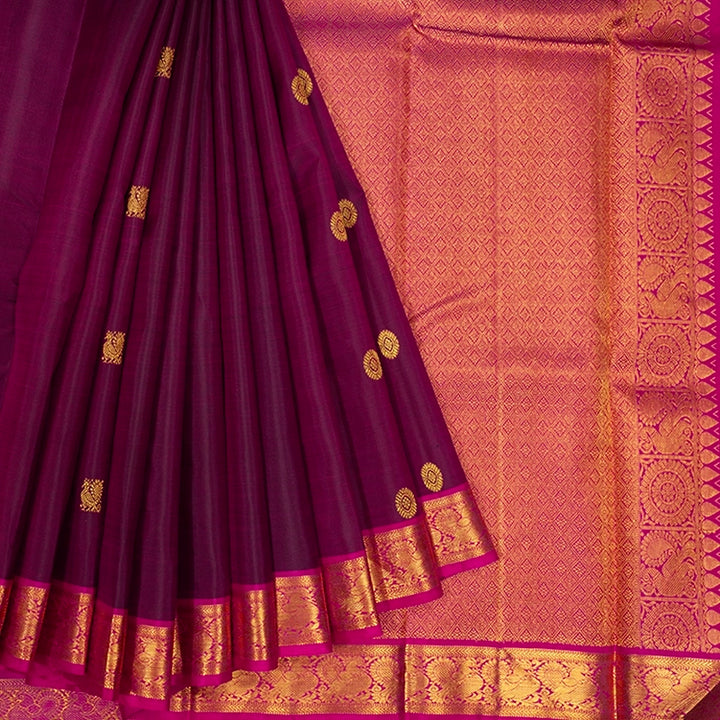 Hayagrivas Handloom Purple Kanjivaram Silk Saree with Rani Pink Border KBE2132A1-4