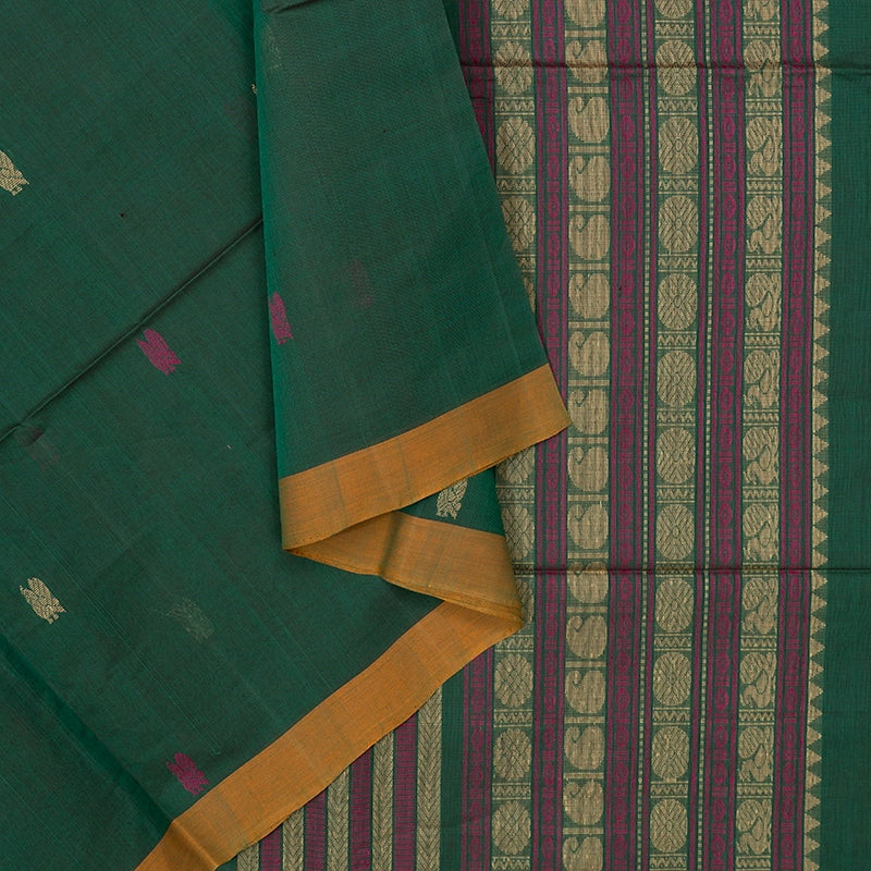 Hayagrivas Bottle Green Handloom Kanchi Cotton Saree SSCBF104F13-3