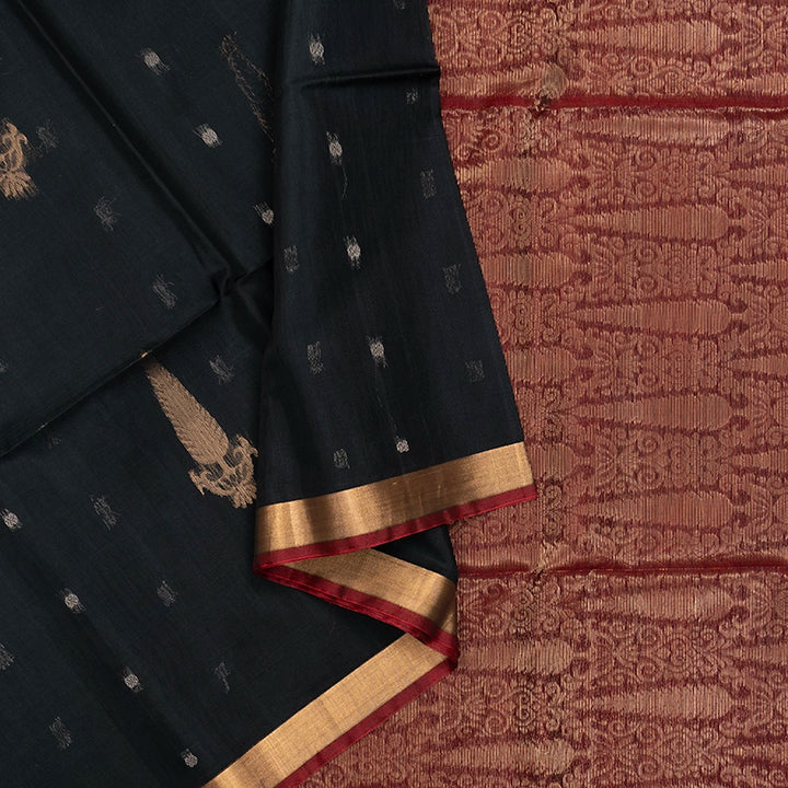 Hayagrivas Black Ikkat Kora Silk Cotton Saree KSBE92A10-13