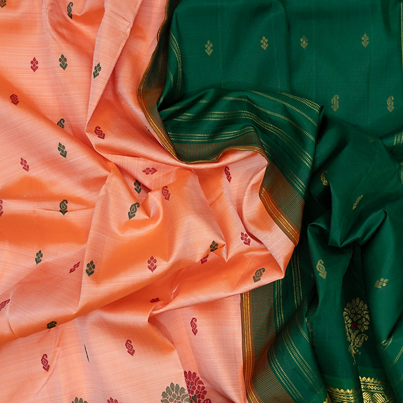 Hayagrivas Peach Orange Pure One-sided border Kanjivaram Silk Saree KBF284F7-1