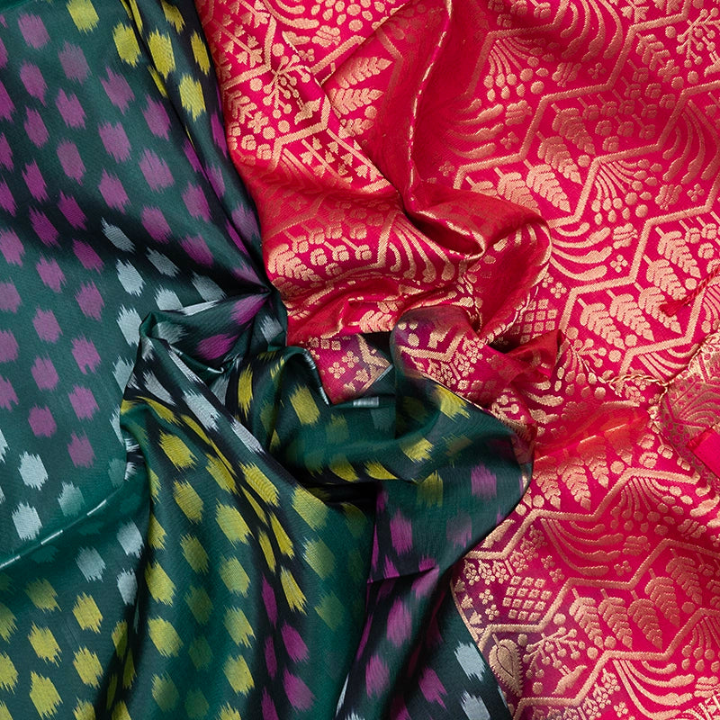 Hayagrivas Bottle Green Handloom Ikkat Soft Silk Saree KBE2150A2-7