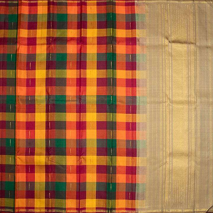 Hayagrivas Handloom Multicolour Checks Kanjivaram Silk Saree KBF444F3-1