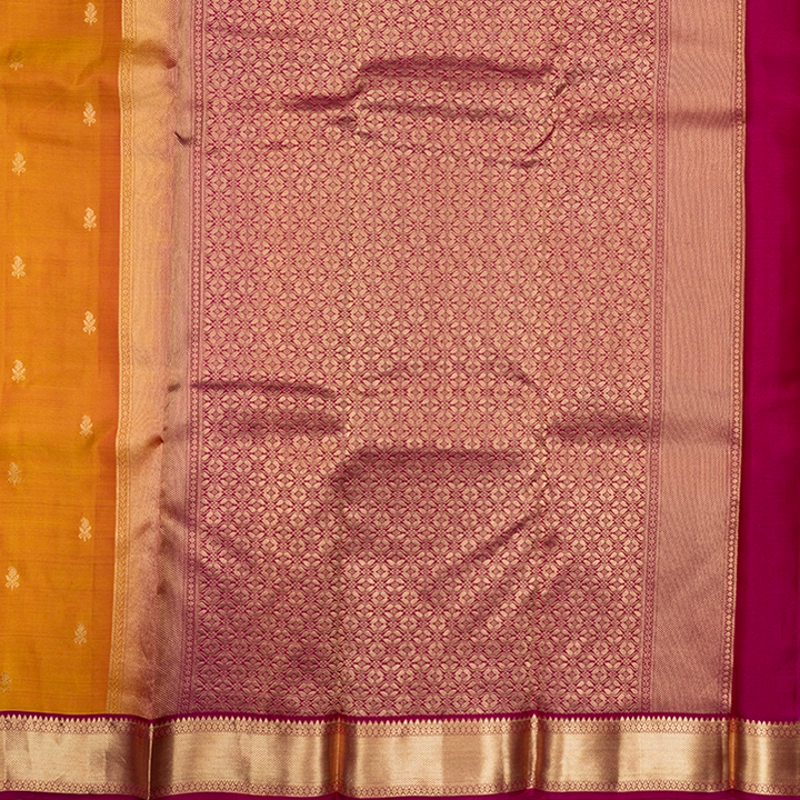Hayagrivas Handloom Golden Orange Kanjivaram Silk Saree with Deep Pink Border KBF465F12-3