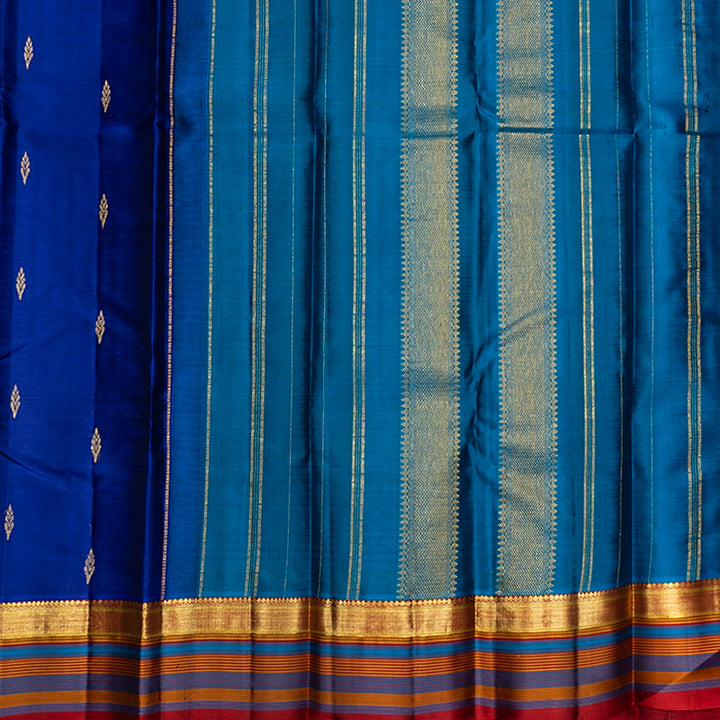 Hayagrivas Handloom Purplish-Blue Kanjivaram Silk Saree with Rust Orange Border KBF467F3-4