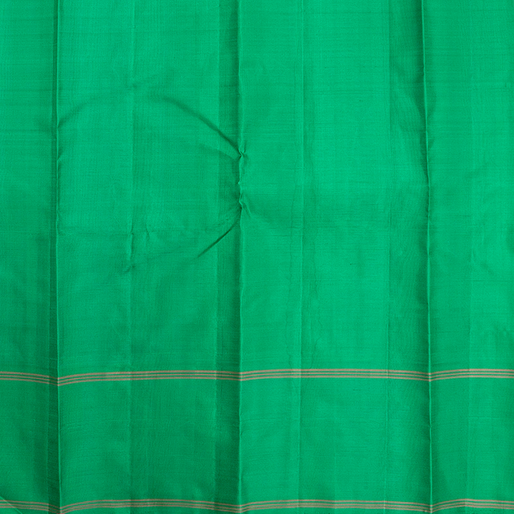 Hayagrivas Handloom Half-White Kanjivaram Silk Saree with Light Green Border KBF479F4-1