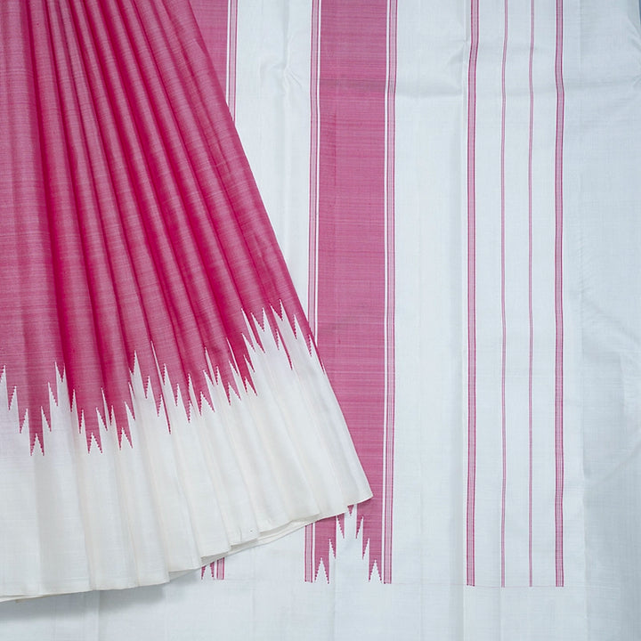 Hayagrivas Handloom Rose Pink Kanjivaram Silk Saree with Half-White Temple Border KBF518G7-1