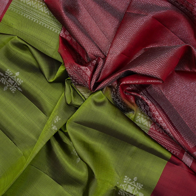 Hayagrivas Olive Green Handloom Soft Silk Saree KBF536G3-6