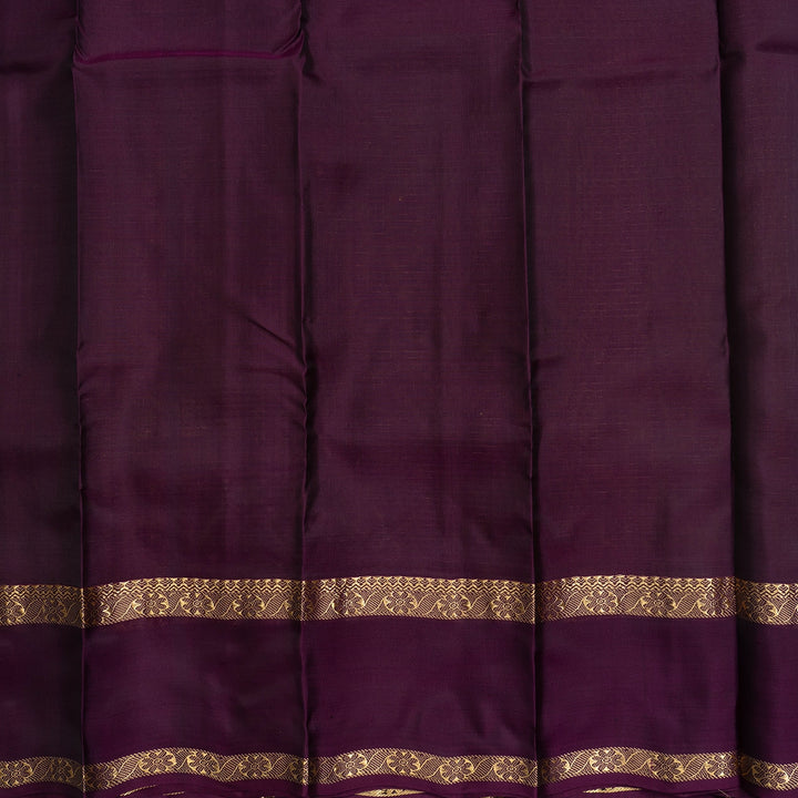Hayagrivas Handloom Olive Green Kanjivaram Silk Saree with Plum Purple Border KBF556G1-10