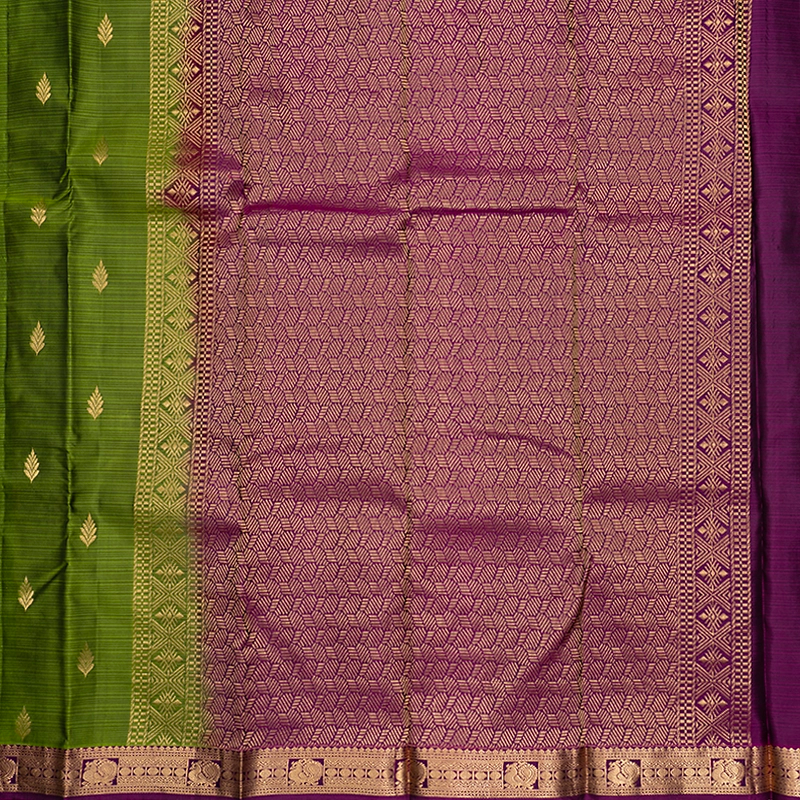 Hayagrivas Handloom Olive Green Kanjivaram Silk Saree with Purple Border KBF582G2-16
