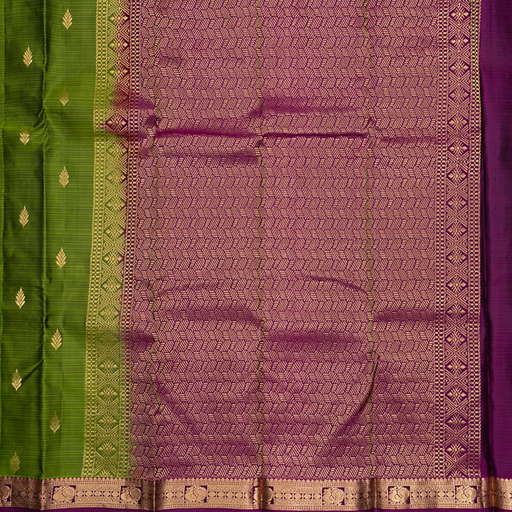 Hayagrivas Handloom Olive Green Kanjivaram Silk Saree with Purple Border KBF582G2-16