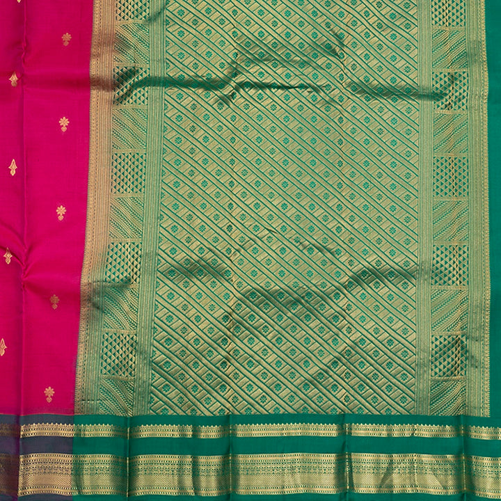 Hayagrivas Handloom Pink Kanjivaram Silk Saree with Manthalir Green Border KBF688G2-18