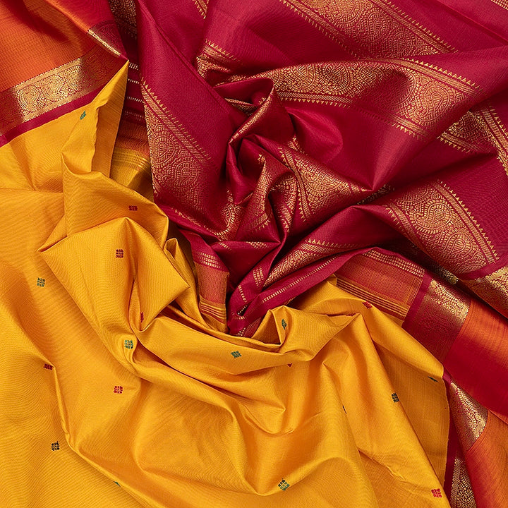 Hayagrivas Handloom Yellow Kanjivaram Silk Saree with Orange Border KBF719G5-1