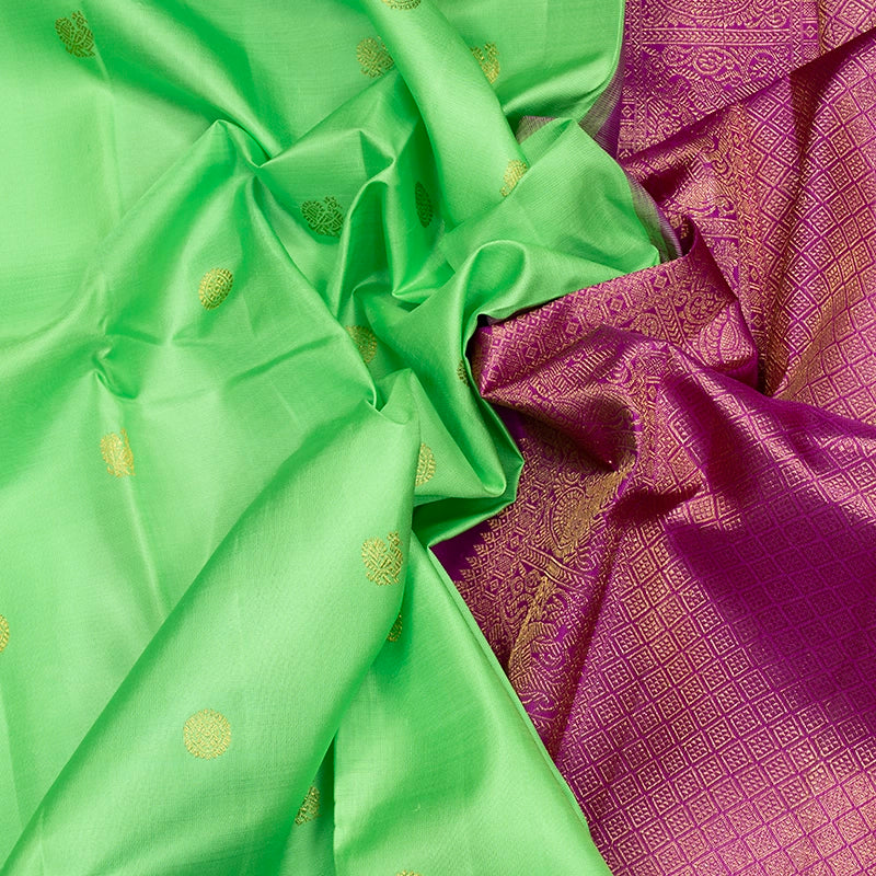 Hayagrivas Handloom Parrot Green Kanjivaram Silk Saree with Magenta Border KBF727G1-1