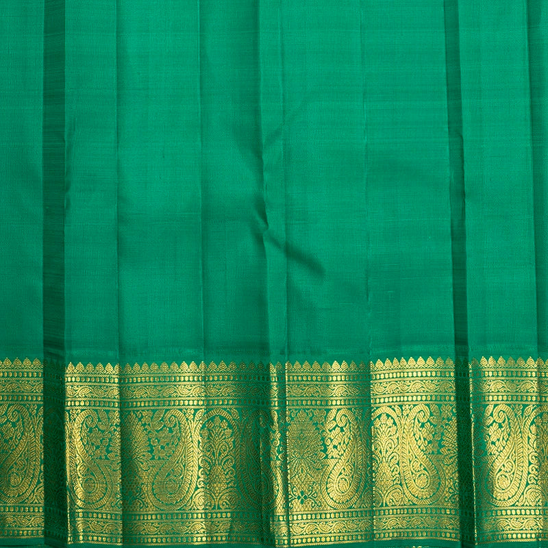 Hayagrivas Handloom Orangish Pink Kanjivaram Silk Saree with Parrot Green Border KBF727G3-3