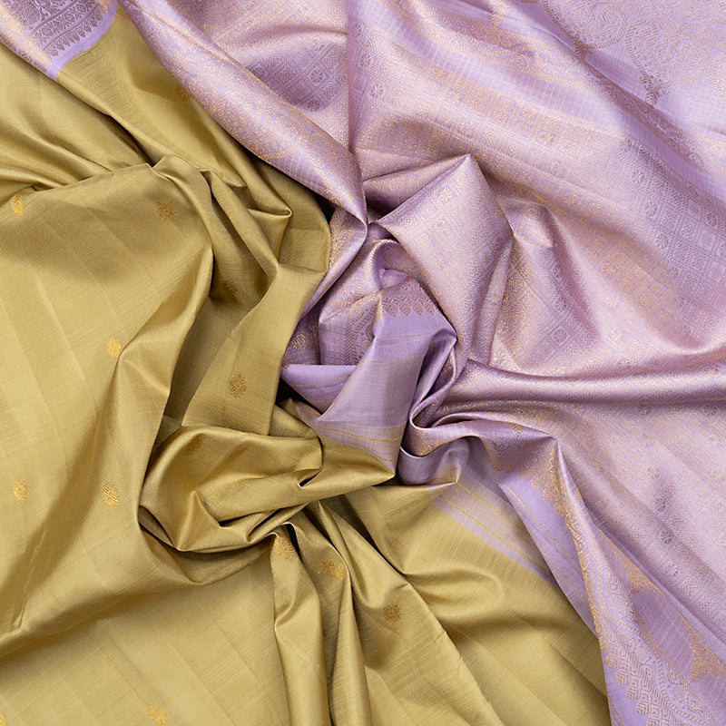 Hayagrivas Handloom Sage Green Kanjivaram Silk Saree with Lilac Border KBF741H1-4