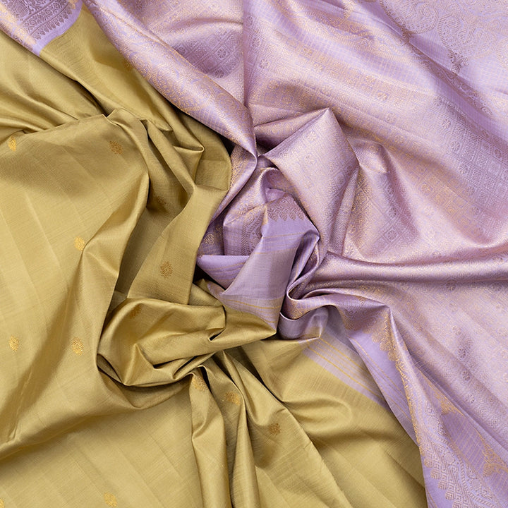 Hayagrivas Handloom Sage Green Kanjivaram Silk Saree with Lilac Border KBF741H1-4