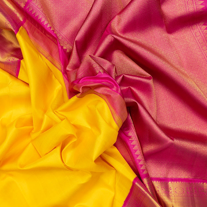 Hayagrivas Handloom Mambazham Yellow Kanjivaram Silk Saree with Pink Border KBF741H2-3