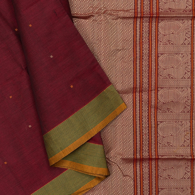 Hayagrivas Wine Maroon Handloom Kanchi Cotton Saree SSCBF132H24-1