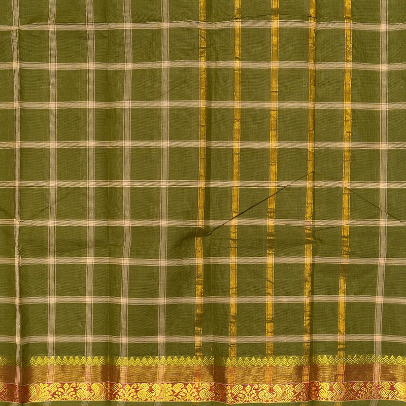 Hayagrivas Olive Green Handloom Chettinad Cotton Saree SSCBF134H2-58