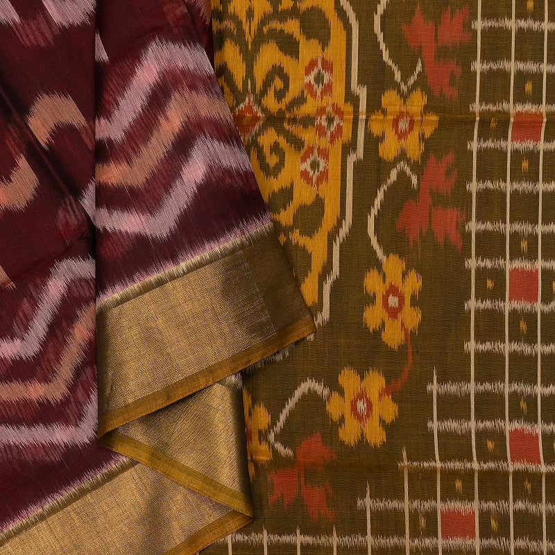 Hayagrivas Maroon Ikkat Kora Silk Cotton Saree SSCBF155H1-11