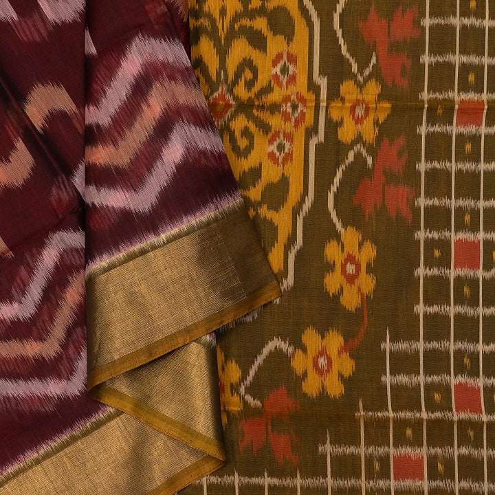 Hayagrivas Maroon Ikkat Kora Silk Cotton Saree SSCBF155H1-11