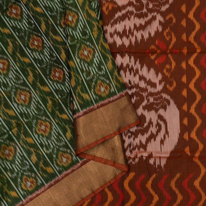 Hayagrivas Mehandi Green Ikkat Kora Silk Cotton Saree SSCBF155H1-22