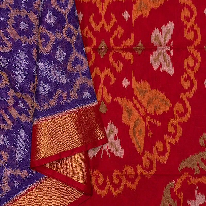 Hayagrivas Purple Ikkat Kora Silk Cotton Saree SSCBF155H1-24