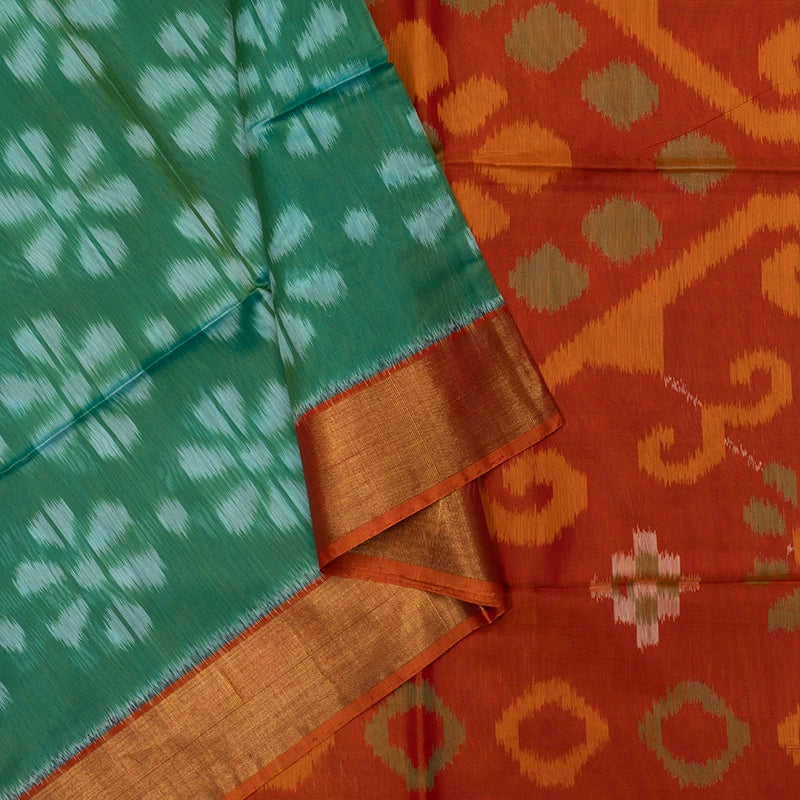 Hayagrivas Sea Green Ikkat Kora Silk Cotton Saree SSCBF155H1-28