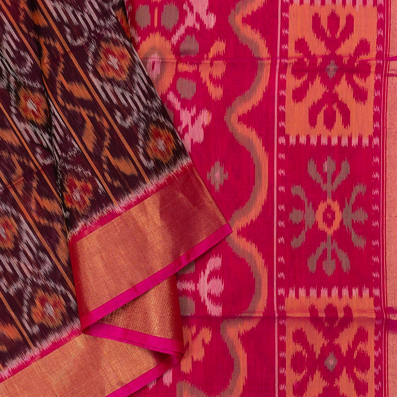 Hayagrivas Plum Purple Ikkat Kora Silk Cotton Saree SSCBF155H1-44