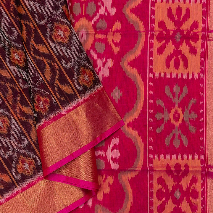 Hayagrivas Plum Purple Ikkat Kora Silk Cotton Saree SSCBF155H1-44