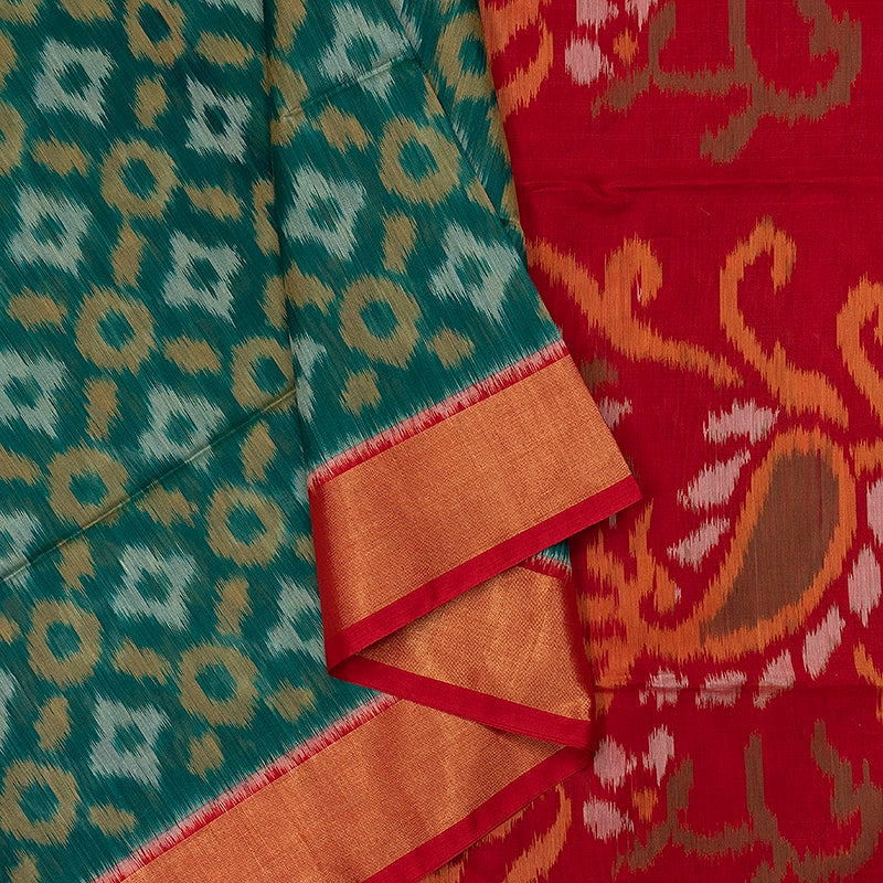 Hayagrivas Bottle Green Ikkat Kora Silk Cotton Saree SSCBF155H1-87