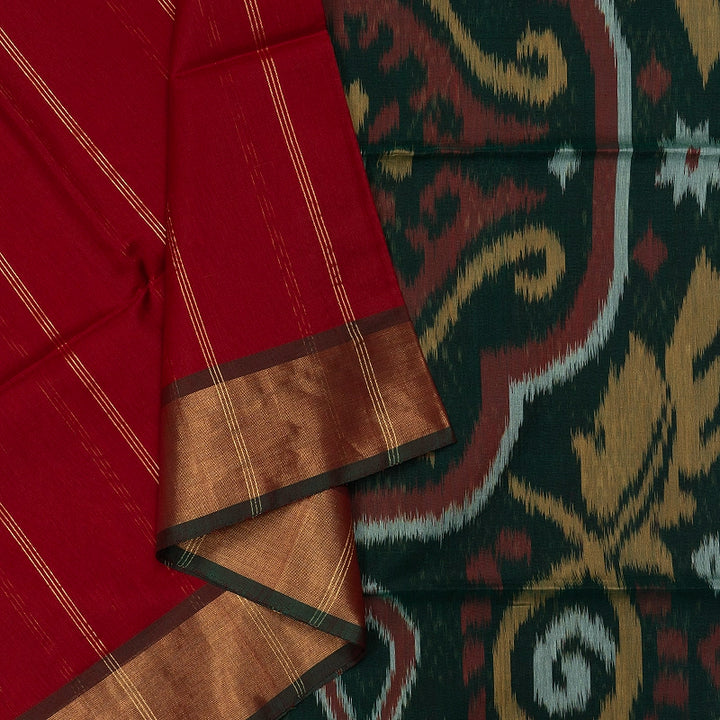 Hayagrivas Maroon Ikkat Kora Silk Cotton Saree SSCBF155H2-2
