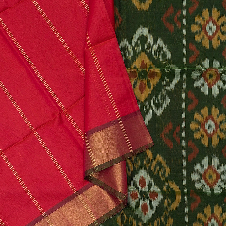 Hayagrivas Red Ikkat Kora Silk Cotton Saree SSCBF155H2-3