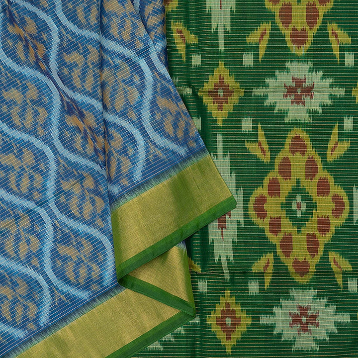 Hayagrivas Rama Blue Ikkat Kora Silk Cotton Saree SSCBF155H3-15