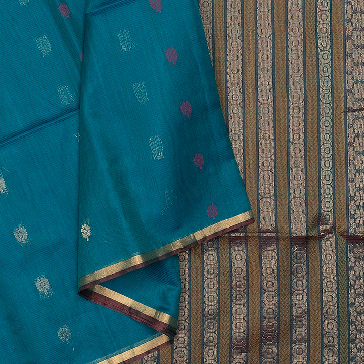 Hayagrivas Teal Blue Kora Silk Cotton Saree SSCBF156H2-56