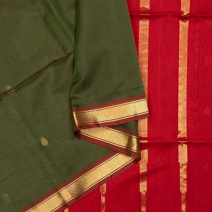 Hayagrivas Mehandi Green Kora Silk Cotton Saree SSCBF156H3-15