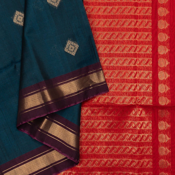 Hayagrivas Peacock Blue Kora Silk Cotton Saree SSCBF156H2-55