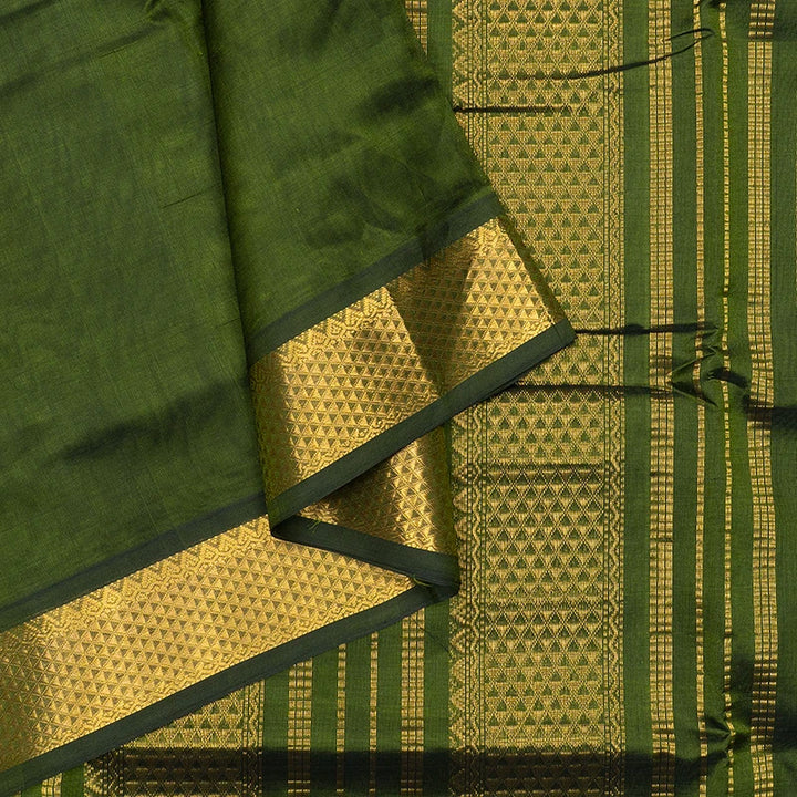 Hayagrivas Mehandi Green Pure Ten Yards Silk Cotton Saree SSCBF174I1-1