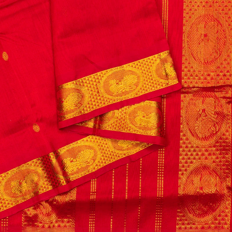 Hayagrivas Red Pure Ten Yards Silk Cotton Saree SSCBF174I2-1