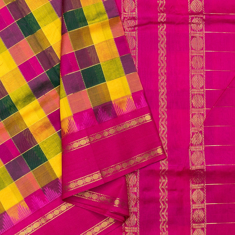 Hayagrivas Multicolour Checks Pure Silk Cotton Saree SSCBF176I3-2