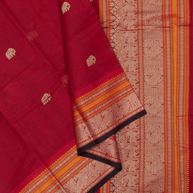 Hayagrivas Reddish-Pink Handloom Kanchi Cotton Saree SSCBF177I5-8