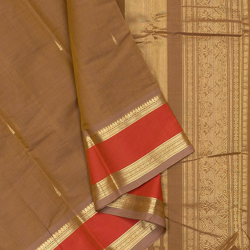 Hayagrivas Khaki Brown Handloom Kanchi Cotton Saree SSCBF177I7-8