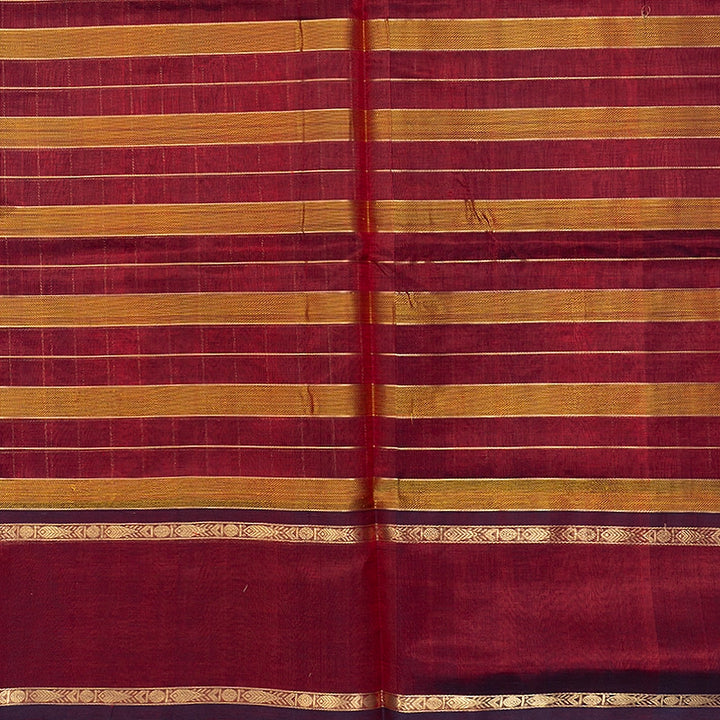 Hayagrivas Maroon &amp; Mustard Checks Kanchi Silk Cotton Saree SSCBF179I13-5