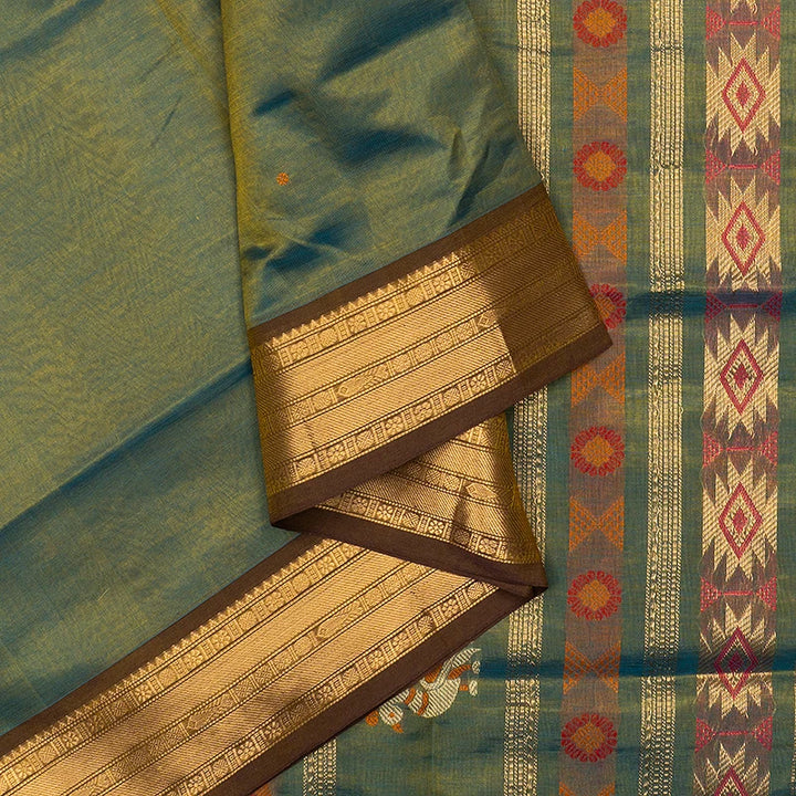 Hayagrivas Metallic Teal Kanchi Silk Cotton Saree SSCBF179I4-5