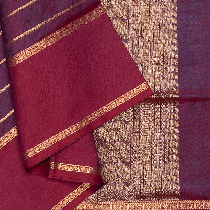 Hayagrivas Blue &amp; Maroon (Dual Tone) Kanchi Silk Cotton Saree SSCBF179I9-2