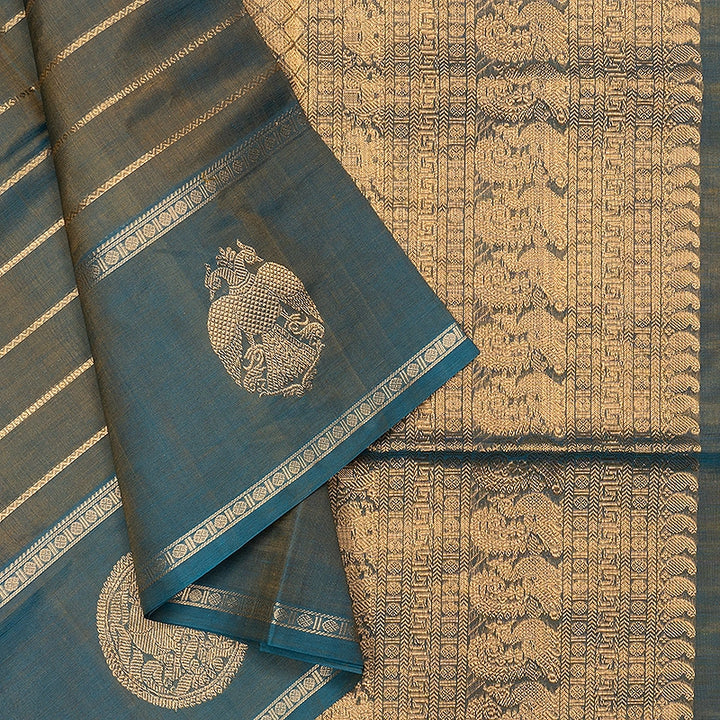 Hayagrivas Yellowish-Blue Kanchi Silk Cotton Saree SSCBF179I9-33