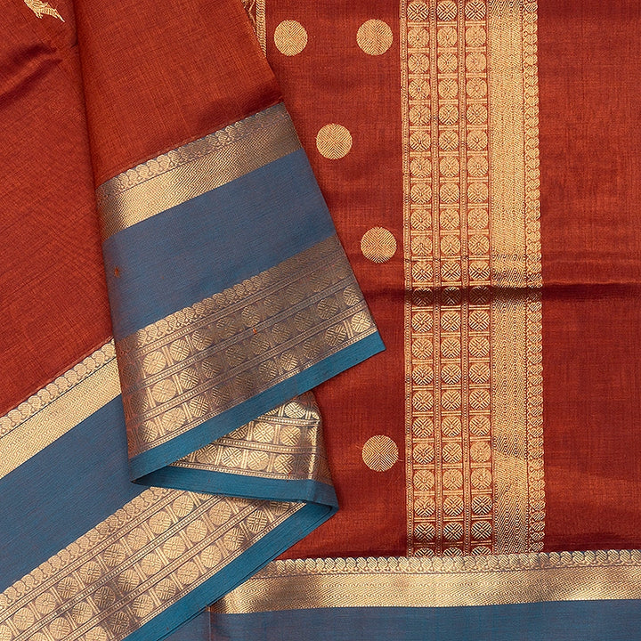 Hayagrivas Rust Brown Kanchi Silk Cotton Saree SSCBF179I9-5