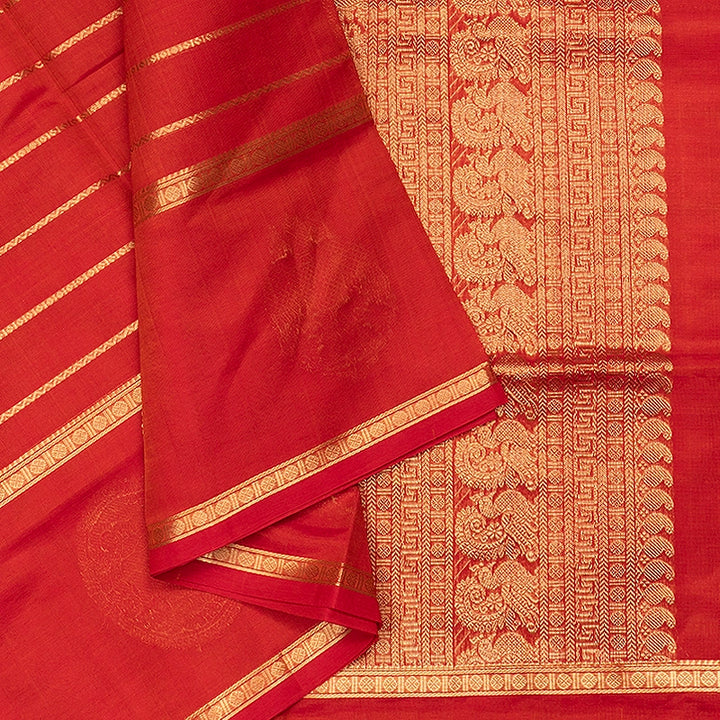 Hayagrivas Reddish-Orange Kanchi Silk Cotton Saree SSCBF179I9-9