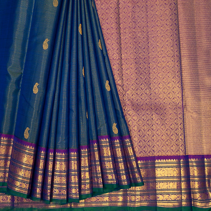 Hayagrivas Handloom Mayilkazhuthu Kanjivaram Silk Saree with Purple Border KBF466F5-1
