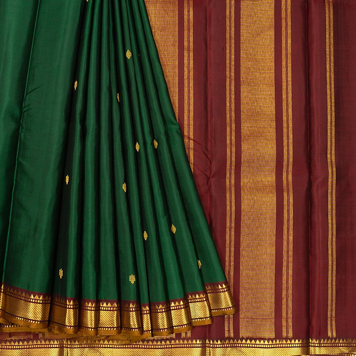 Hayagrivas Handloom Bottle Green Kanjivaram Silk Saree with Maroon Border KBE1474J4-4